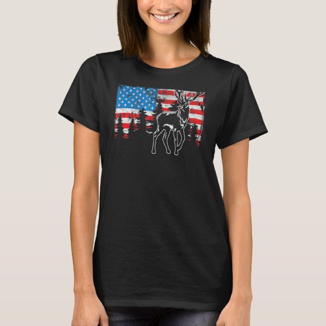 Deer Elk Hunting American Flag Usa Pro Hunter Us H T-Shirt (Front)