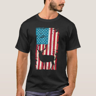 Deer Elk Hunting Patriotic American Flag 4th Of Ju T-Shirt
