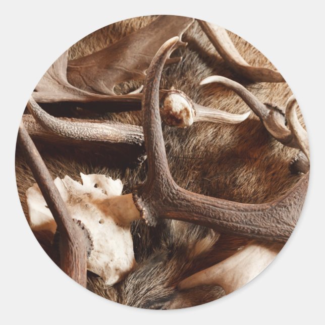 Deer Elk Moose Antlers Hunting Gift Ideas Hunters Classic Round Sticker (Front)