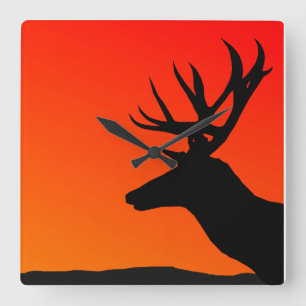 Deer Elk Silhouette Man Cave Design Square Wall Clock