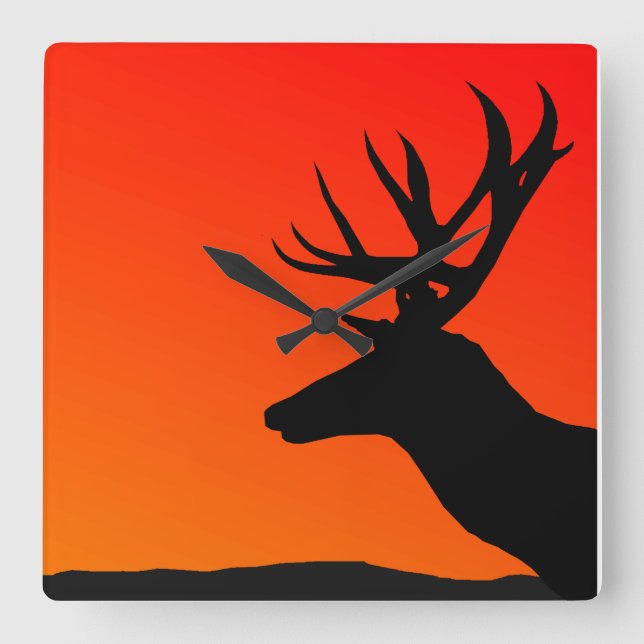 Deer Elk Silhouette Man Cave Design Square Wall Clock (Front)