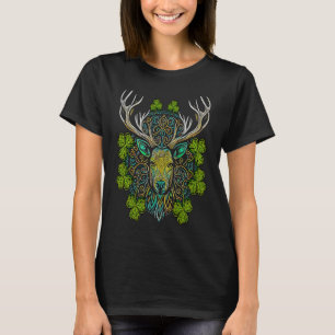 Deer Face Head Mandala Irish Shamrock C St Patrick T-Shirt