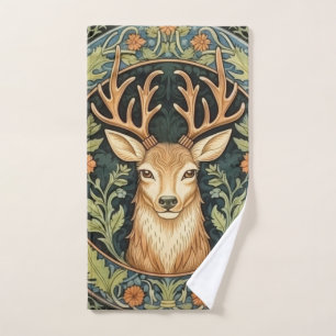 Deer face in floral vintage design hand towel