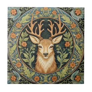 Deer face in floral vintage design tile