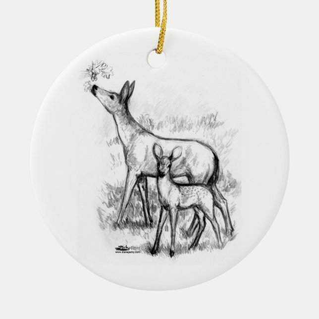 Deer Family Ceramic Ornament (Front)