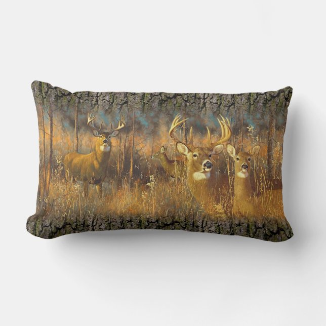 Deer Family In Autumn Morning Sun Lumbar Pillow (Front)