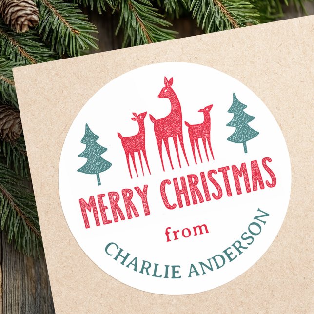 Deer family Merry Christmas from name gift labels (Deer family Merry Christmas from name gift labels)