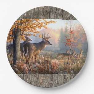 Deer Family Playing In Field Paper Plate