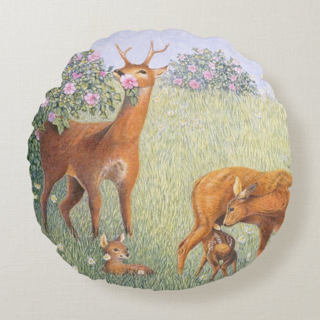 Deer Family Round Pillow (Front)