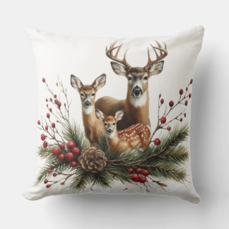 Deer Family Throw Pillow