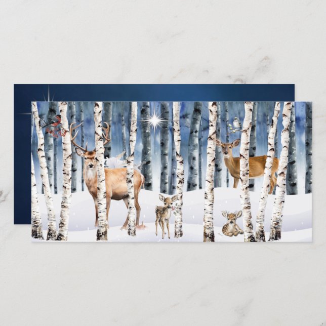 Deer Family Winter Woods Christmas Card (Front/Back)