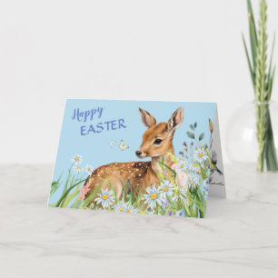 Deer Fawn and Daisies Easter Blessings Card