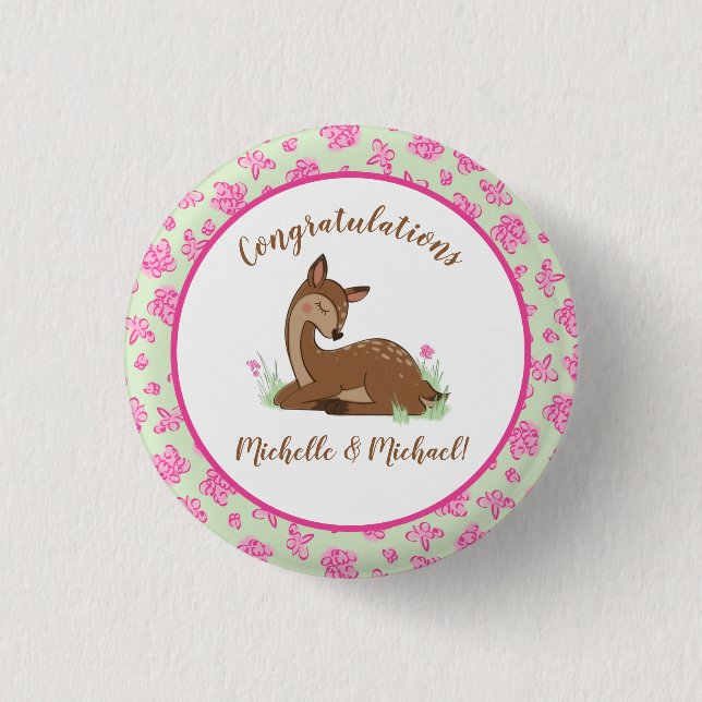 Deer Fawn Baby Shower 1 Inch Round Button (Front)