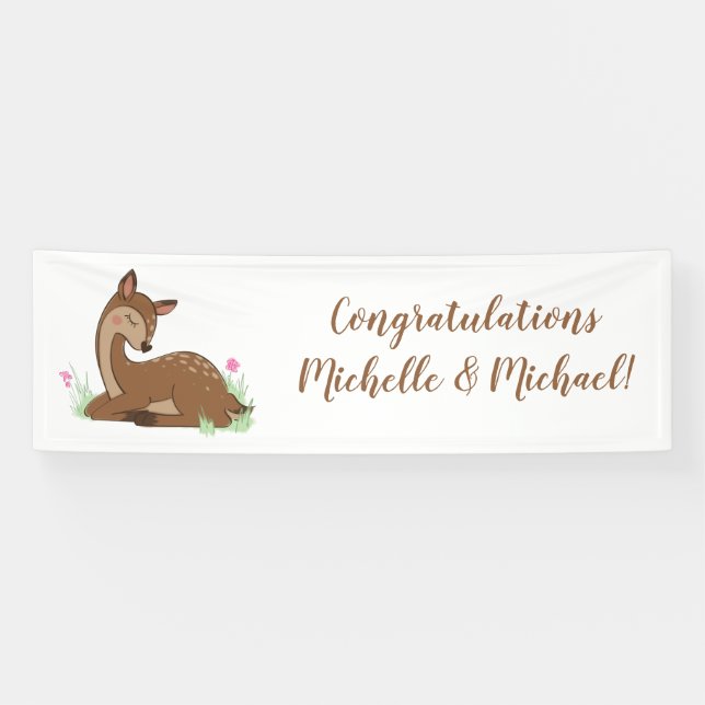 Deer Fawn Baby Shower Woodland Animals Banner (Horizontal)