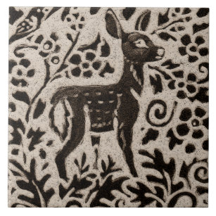 Deer Fawn Batik Stoneware Woodland Animal Tan Grey Tile