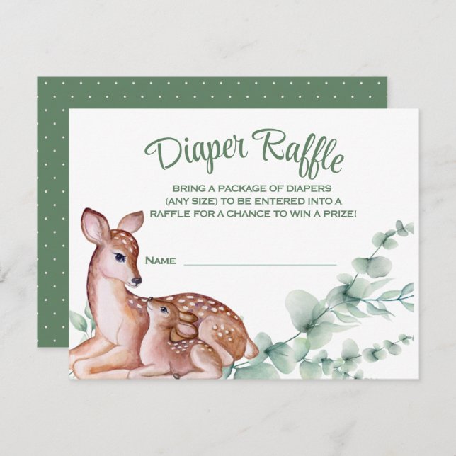 Deer Fawn Greenery  Baby Shower Diaper Raffle Card (Front/Back)