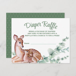 Deer Fawn Greenery Baby Shower Diaper Raffle Card