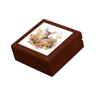 Deer Fawn in Autumn Leaves Gift Box