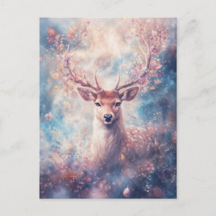 Deer Fawn with Pink Flowering Antler Postcard