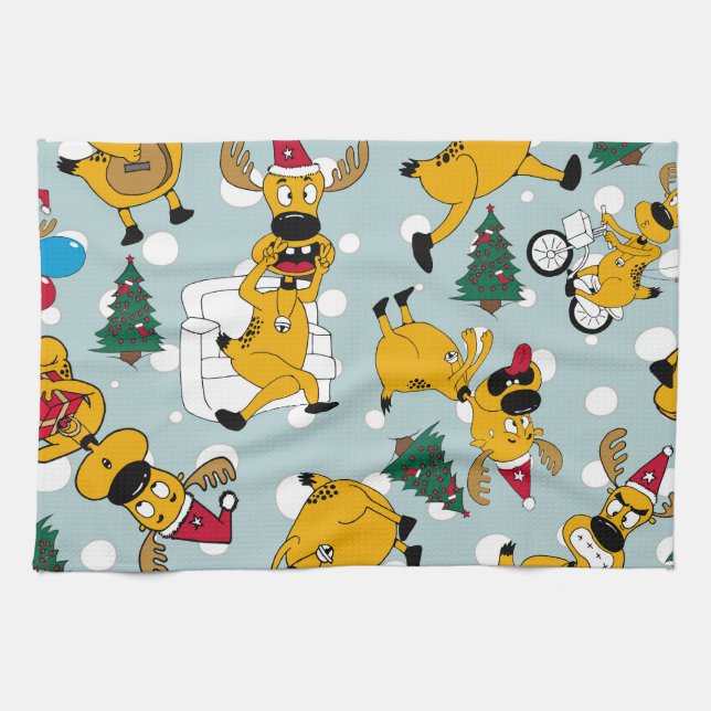 Deer Festive: Christmas Pattern Design Kitchen Towel (Horizontal)