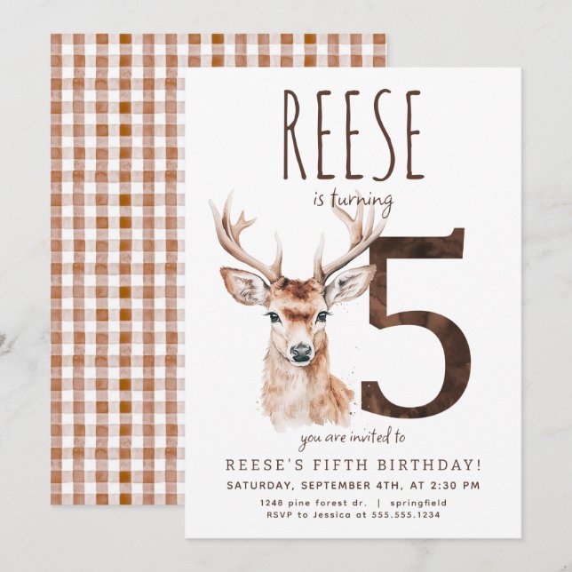 Deer Fifth Birthday Invitation (Front/Back)