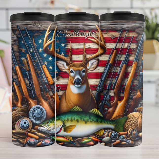 Deer Fish Guns American Flag Thermal Tumbler (Creator Uploaded)