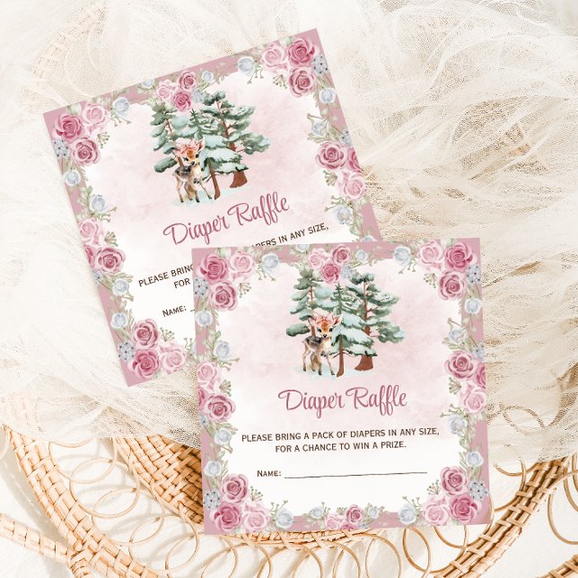 Deer Floral Baby Shower Diaper Raffle Enclosure Card (Creator Uploaded)