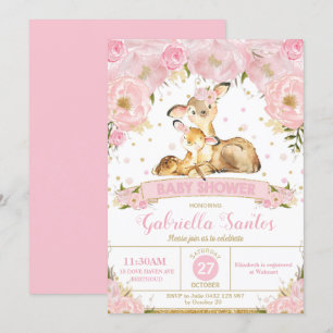 Deer Floral Baby Shower Invitation Girl