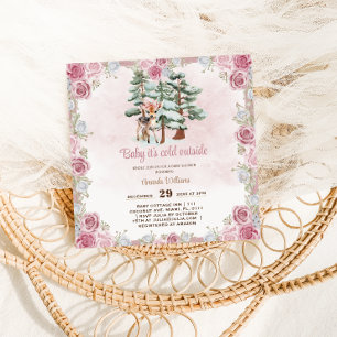 Deer Floral Cute Baby Girl Shower Invitation