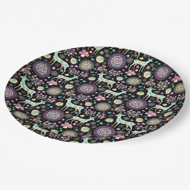 Deer Flowers Snowflake Heart Birds  Paper Plate (Angled)