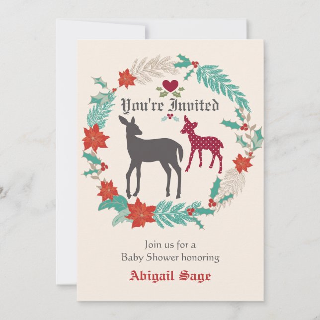 Deer Folk Art Winter Baby Shower Invitation (Front)