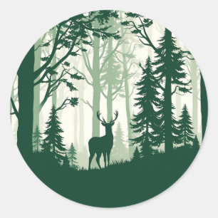 Deer Forest Silhouette Nature Scene Classic Round Sticker