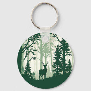 Deer Forest Silhouette Nature Scene Keychain