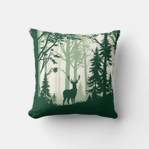 Deer Forest Silhouette Nature Scene Throw Pillow