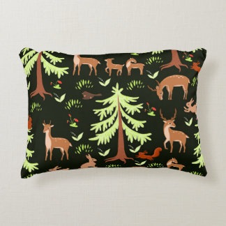 Deer Forest: Vintage Scenic Pattern. Accent Pillow