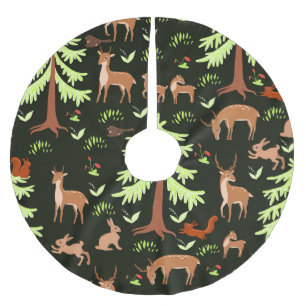 Deer Forest: Vintage Scenic Pattern. Brushed Polyester Tree Skirt