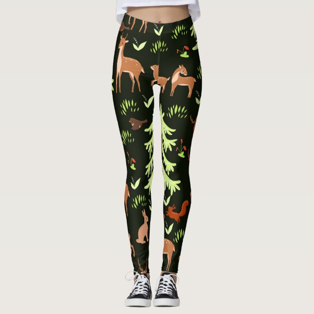 Deer Forest: Vintage Scenic Pattern. Leggings (Front)