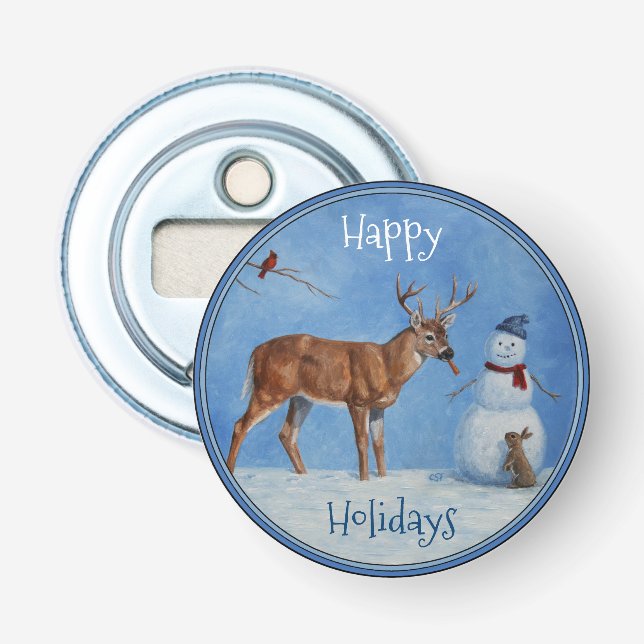 Deer & Funny Snowman Christmas Bottle Opener (Front)