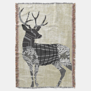 Deer Geometric Abstract Pattern Lodge Boys Throw Blanket