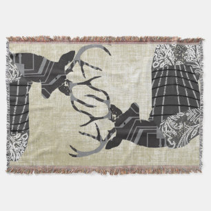 Deer Geometric and Floral Abstract Pattern Throw Blanket