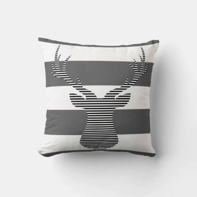 Deer - geometric pattern - grey and white. throw pillow (Front)