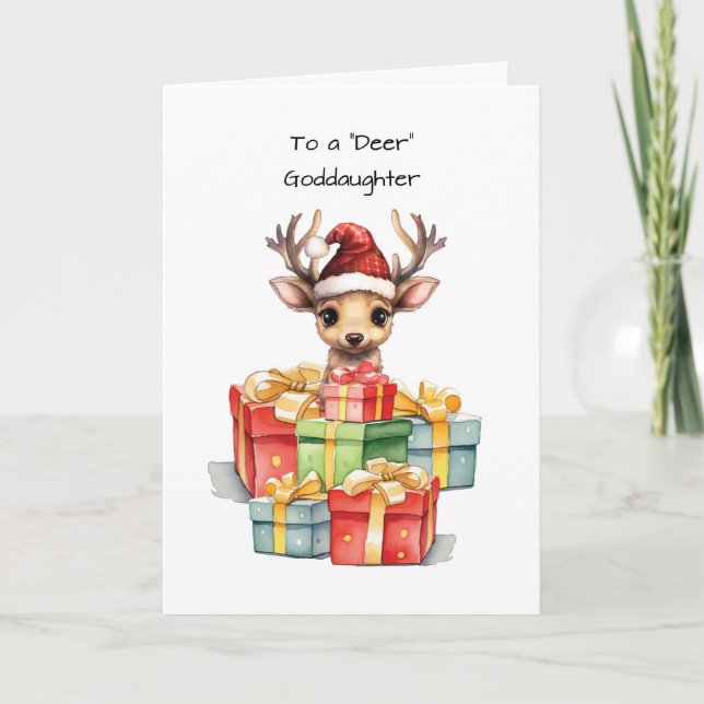 Deer Goddaughter Cute Christmas Piles of Love Card (Front)