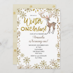 Deer Gold Winter whimsical Birthday Invitation