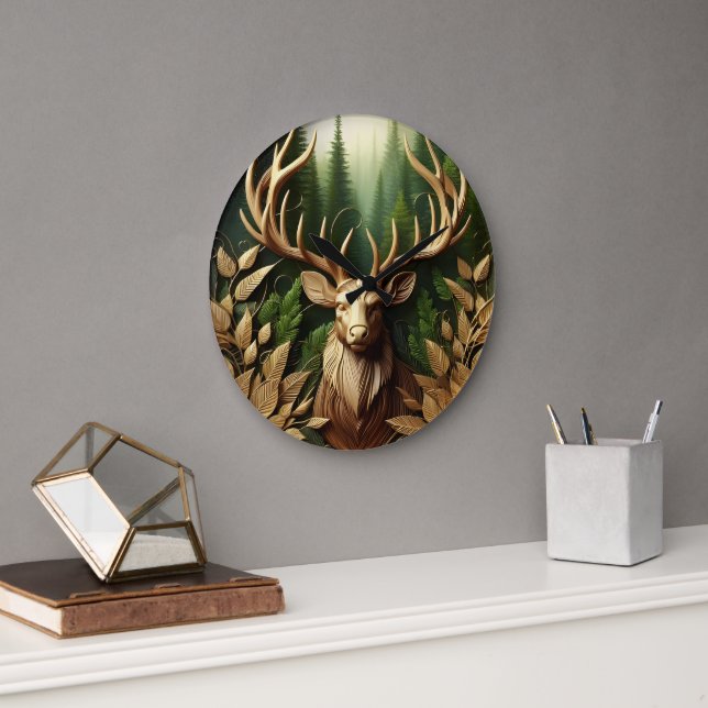Deer Grazing in Forest Large Clock (Office)