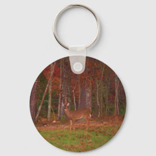 Deer, Green Grass red and Gold Leaves Keychain
