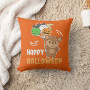 Deer Halloween Balloons Kids Cute Animals Throw Pillow