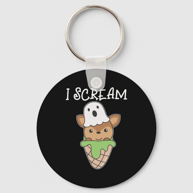 Deer Halloween Ghost I Scream Ice Cream Pun Keychain (Front)
