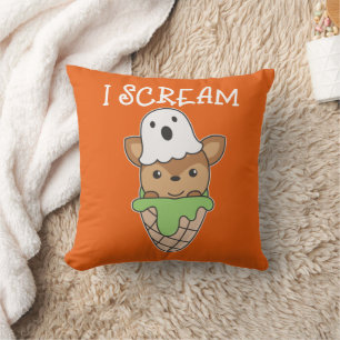Deer Halloween Ghost I Scream Ice Cream Pun Throw Pillow