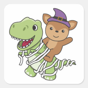 Deer Happy Halloween T-rex Mummy Costume Square Sticker