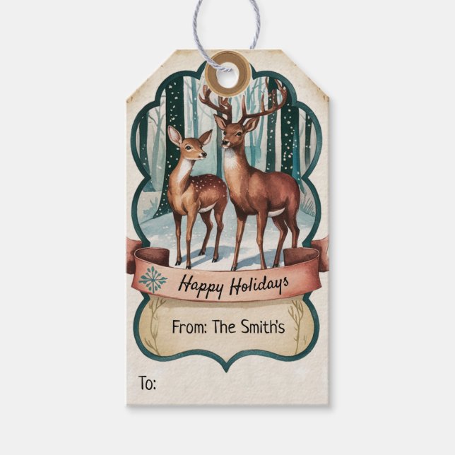 Deer Happy Holidays Gift Tags (Front)